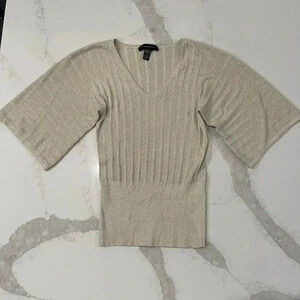 Cable & Gauge Silk Gold Sparkle Ribbed VNeck y2k Sweater Womens Medium Christmas